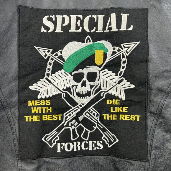 Special Forces Jacket Mens XL Leather Coat Military Patch Skull Green Beret - Picture 4 of 11